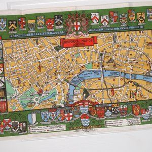 Collectable Irish Linen Towel Historical Map of London 19" 1/2" by 30"